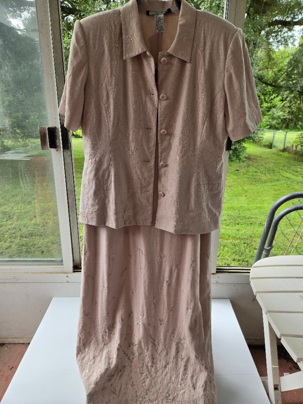 Bice by Sag Harbor Beige Linen Maxi Dress and Matching Jacket Size 16